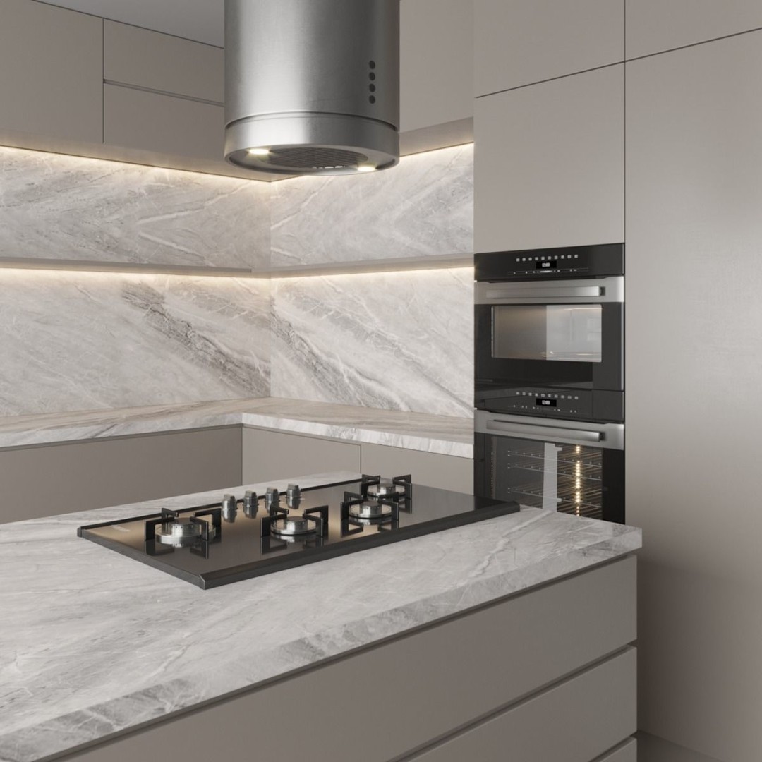 Modern Kitchen 3D Model – Complete Kitchen Set, FBX, OBJ Formats - View 4