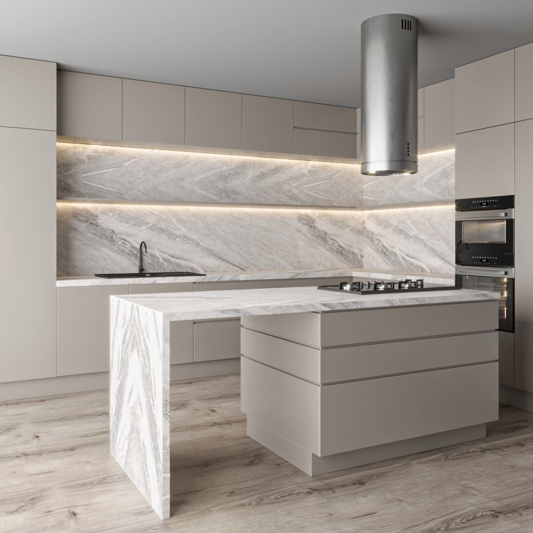 Modern Kitchen 3D Model – Complete Kitchen Set, FBX, OBJ Formats - View 6