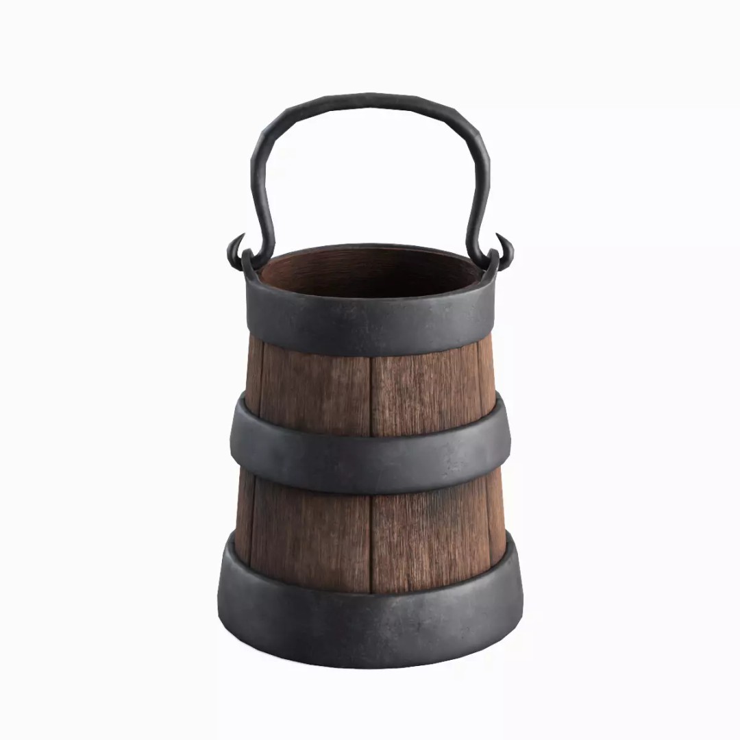 Medieval Bucket Set 3D Model – Low Poly Game-Ready Asset, FBX - View 10