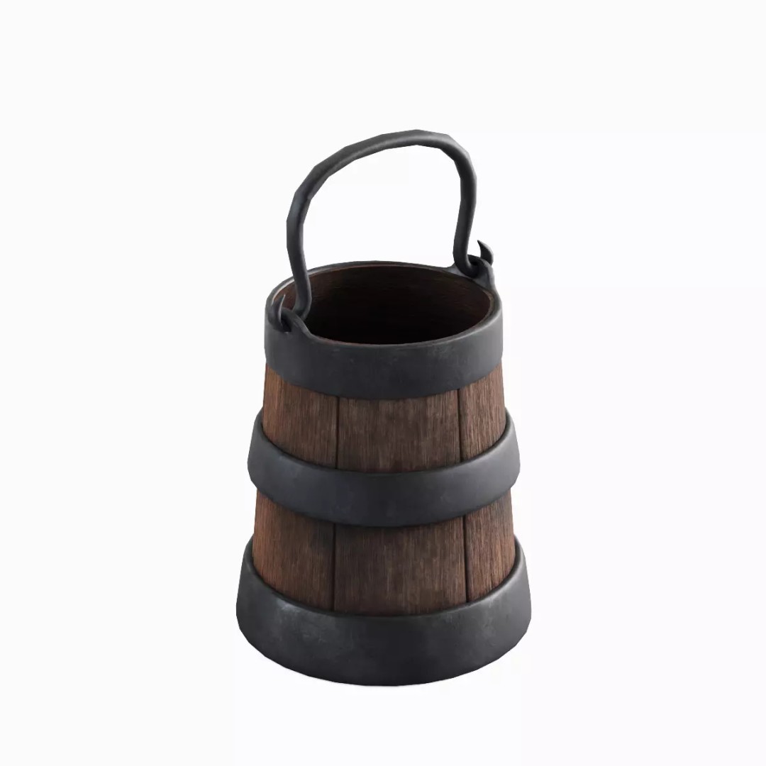 Medieval Bucket Set 3D Model – Low Poly Game-Ready Asset, FBX - View 14