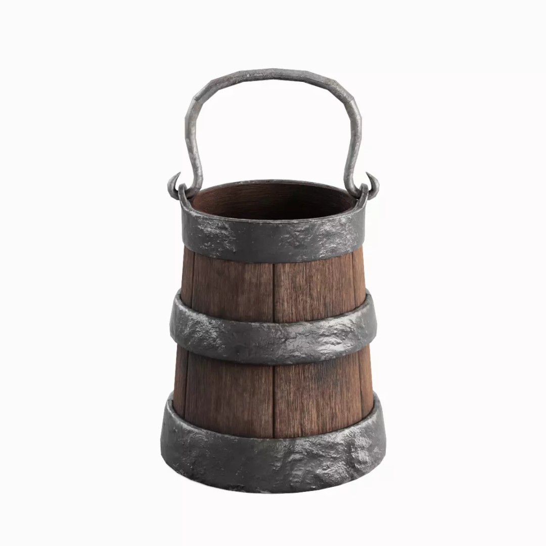 Medieval Bucket Set 3D Model – Low Poly Game-Ready Asset, FBX - View 3