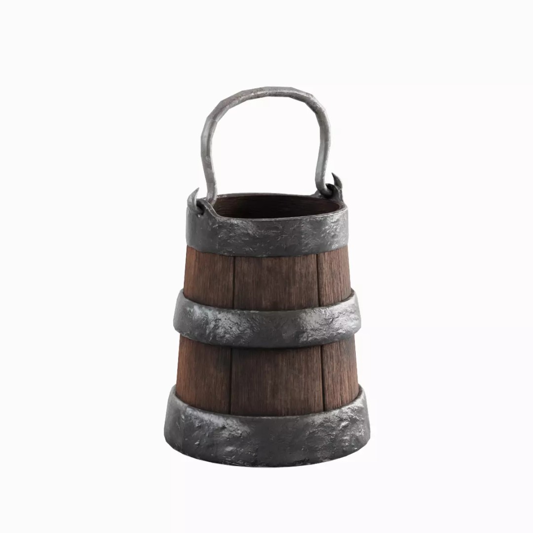 Medieval Bucket Set 3D Model – Low Poly Game-Ready Asset, FBX - View 4