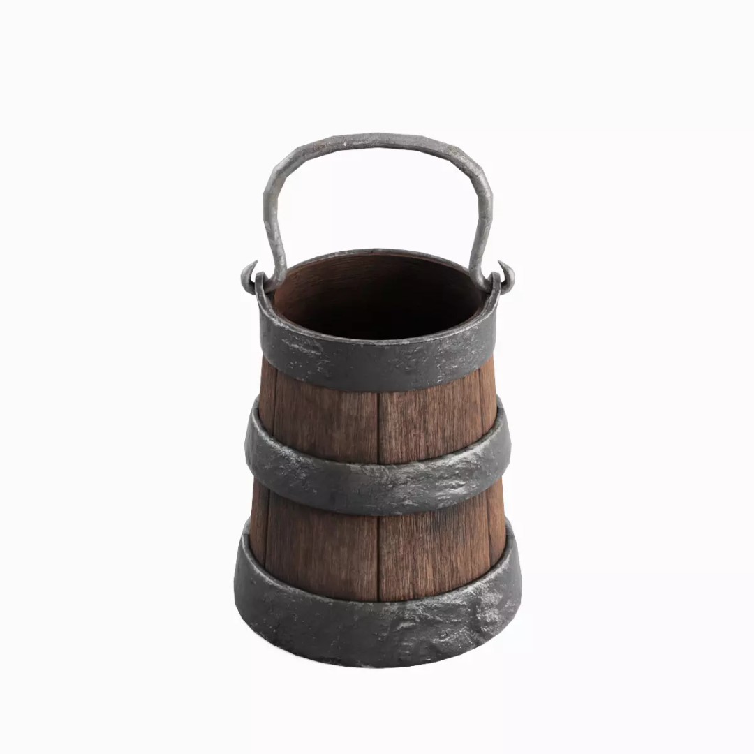 Medieval Bucket Set 3D Model – Low Poly Game-Ready Asset, FBX - View 6