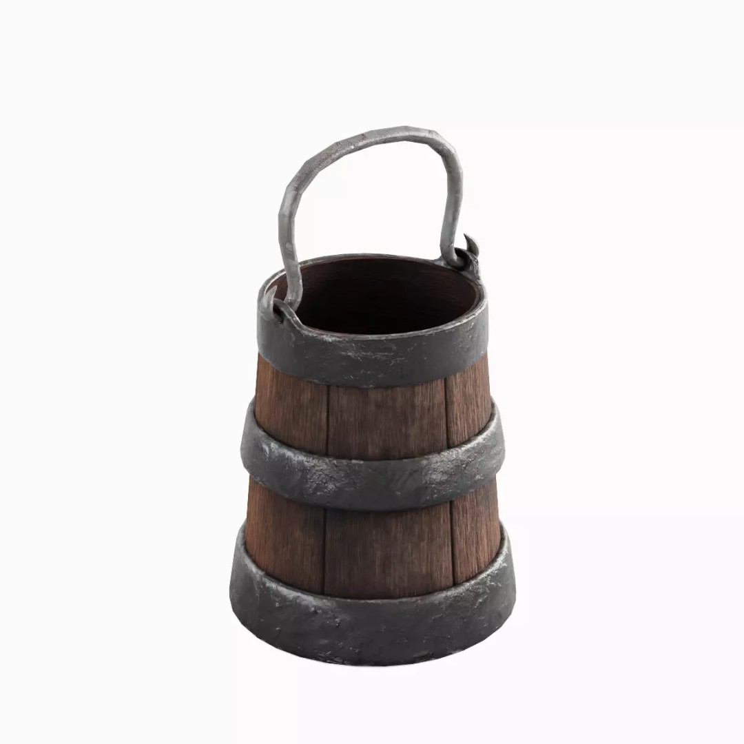 Medieval Bucket Set 3D Model – Low Poly Game-Ready Asset, FBX - View 7