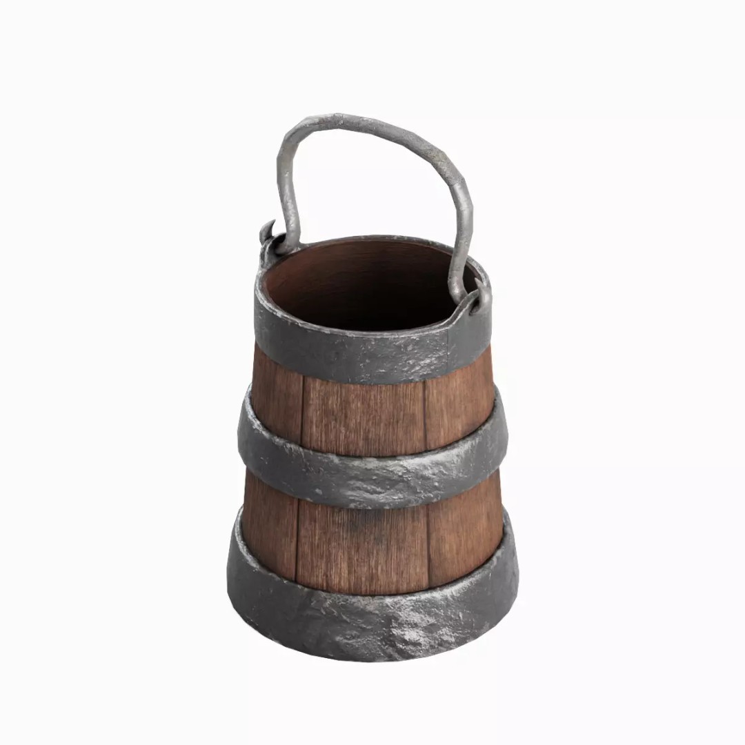 Medieval Bucket Set 3D Model – Low Poly Game-Ready Asset, FBX - View 8