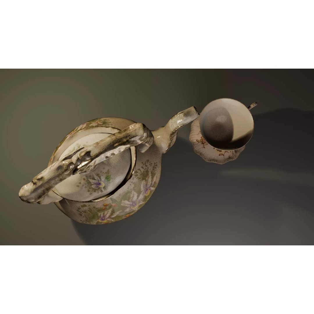 Antique Teapot 3D Model – Low Poly Kitchenware, FBX, PBR Textures - View 5