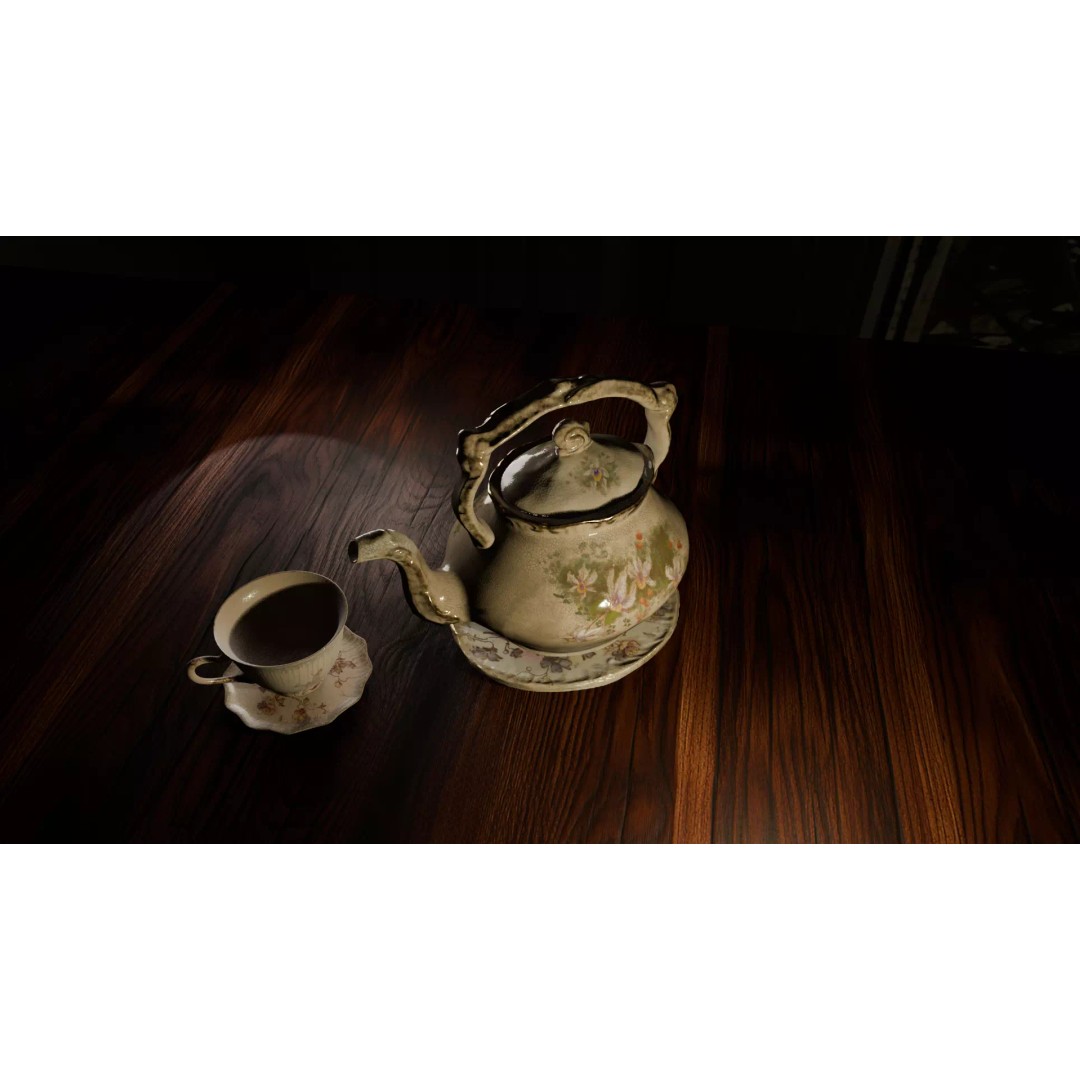 Antique Teapot 3D Model – Low Poly Kitchenware, FBX, PBR Textures - View 6