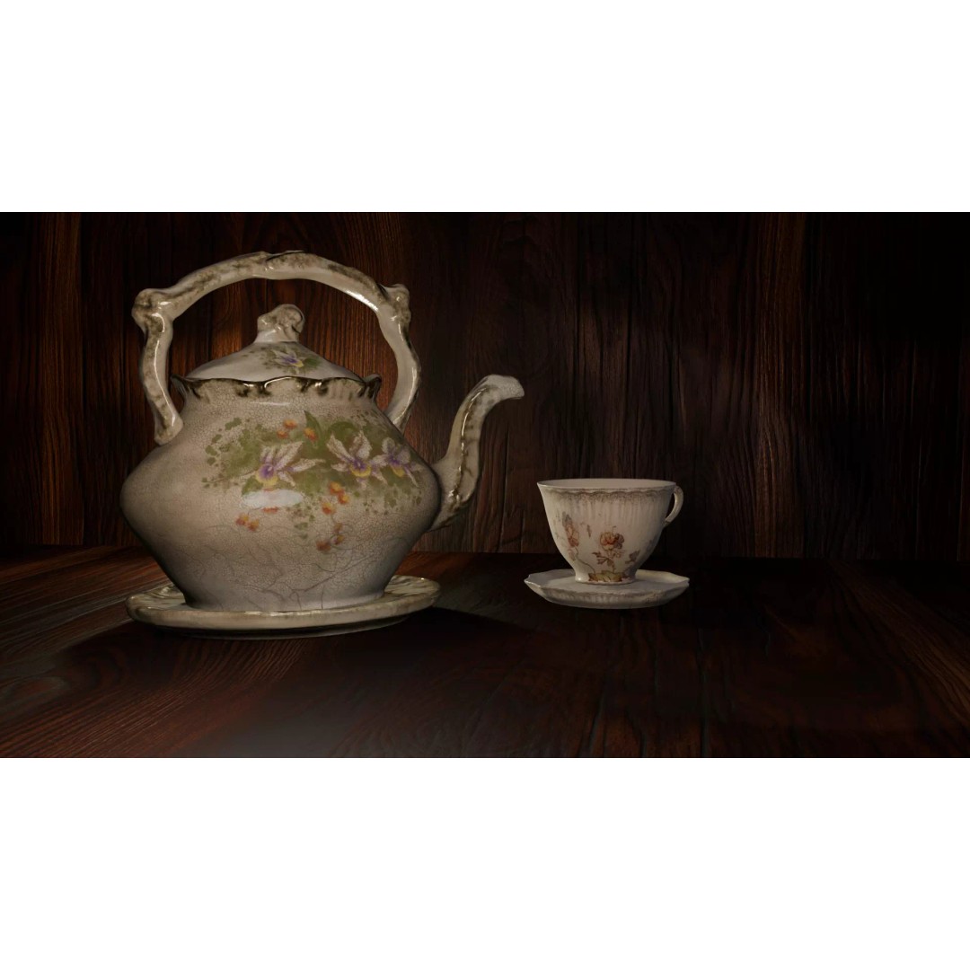 Antique Teapot 3D Model – Low Poly Kitchenware, FBX, PBR Textures - View 7