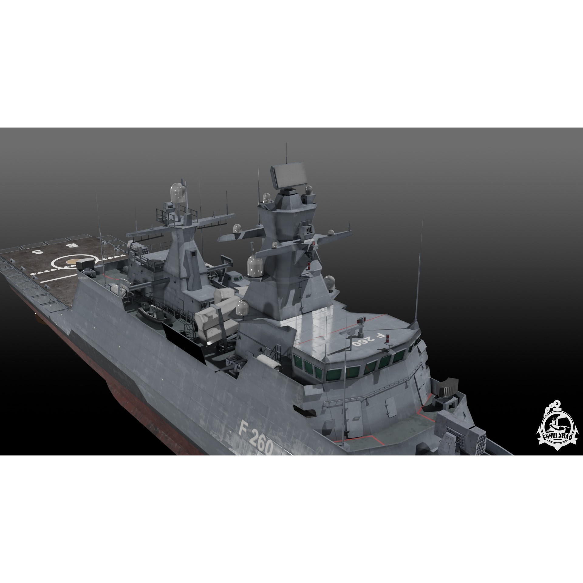German Braunschweig Class Corvette - Low-Poly Game-Ready 3D Model - View 10