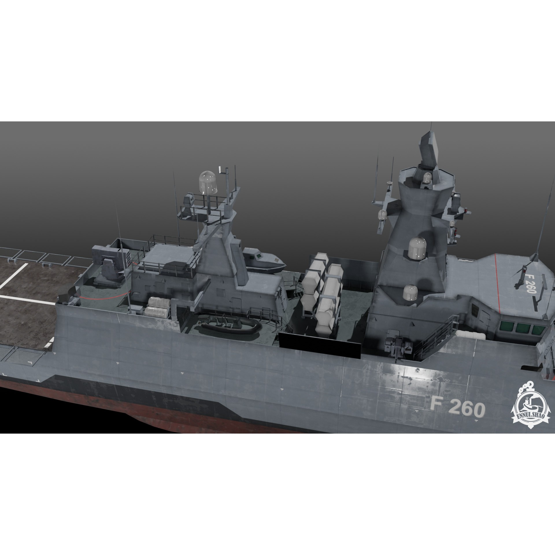 German Braunschweig Class Corvette - Low-Poly Game-Ready 3D Model - View 11