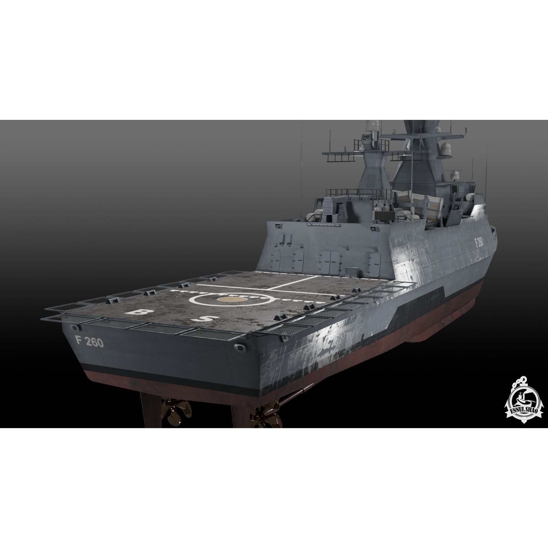 German Braunschweig Class Corvette - Low-Poly Game-Ready 3D Model - View 12