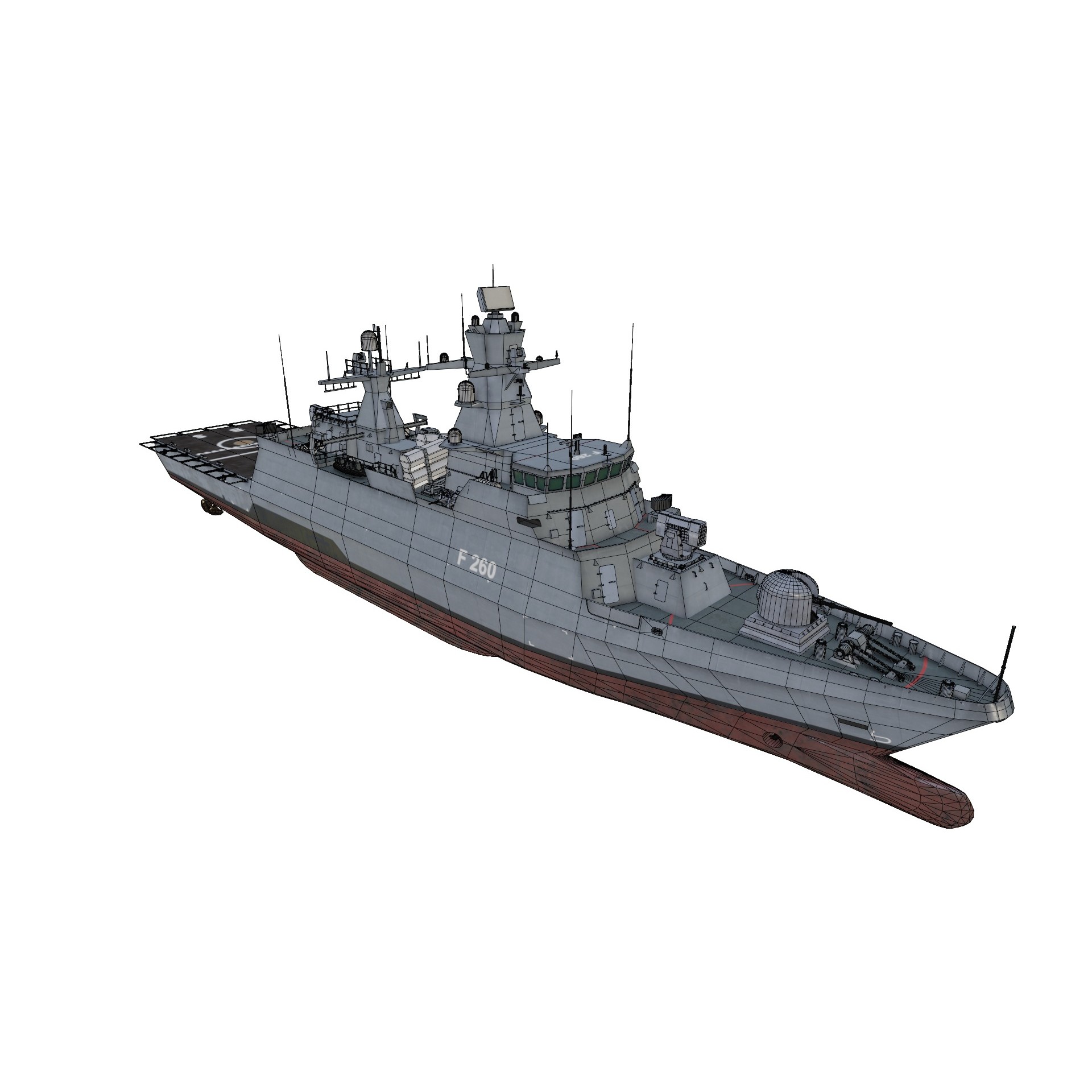 German Braunschweig Class Corvette - Low-Poly Game-Ready 3D Model - View 13