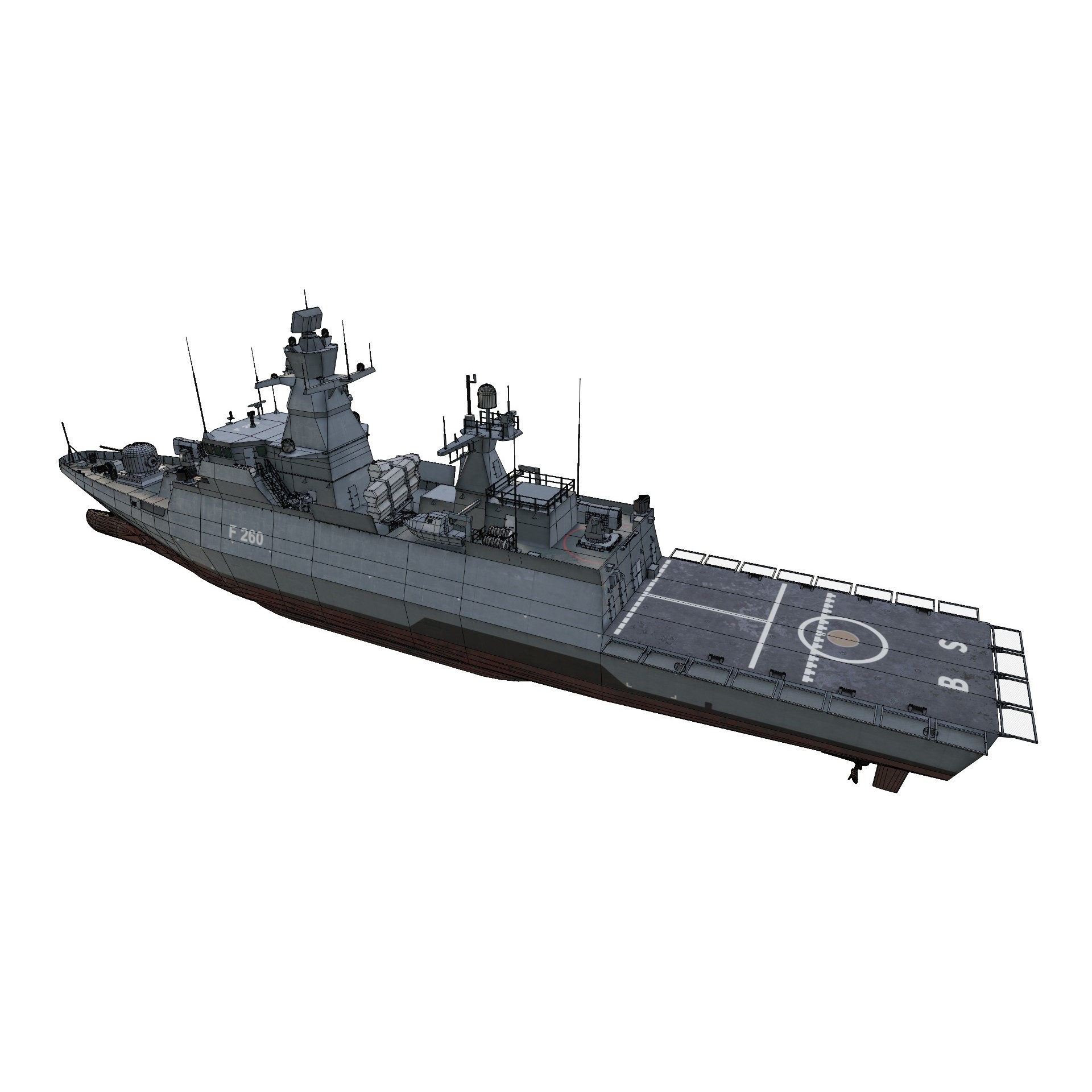 German Braunschweig Class Corvette - Low-Poly Game-Ready 3D Model - View 14