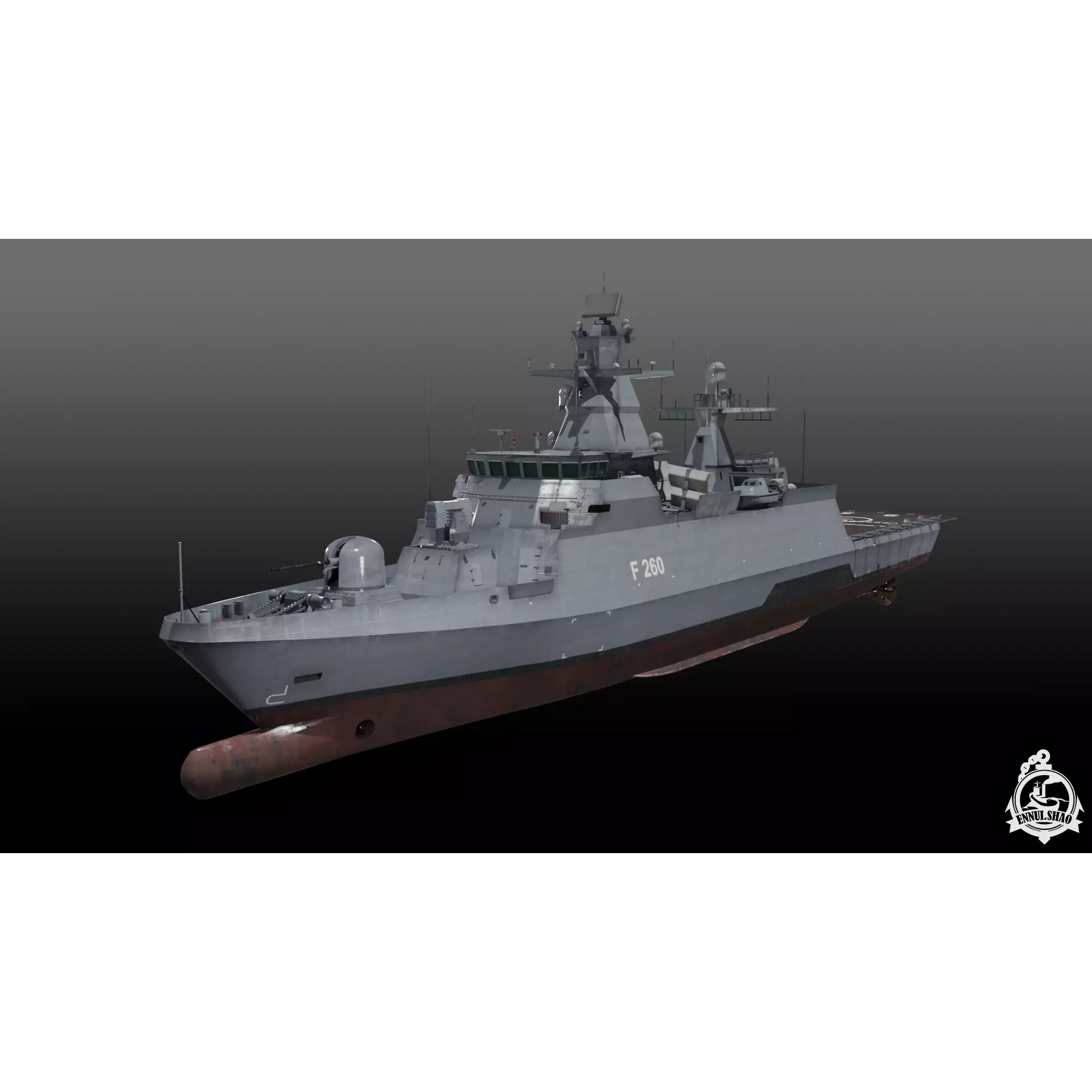 German Braunschweig Class Corvette - Low-Poly Game-Ready 3D Model - View 2