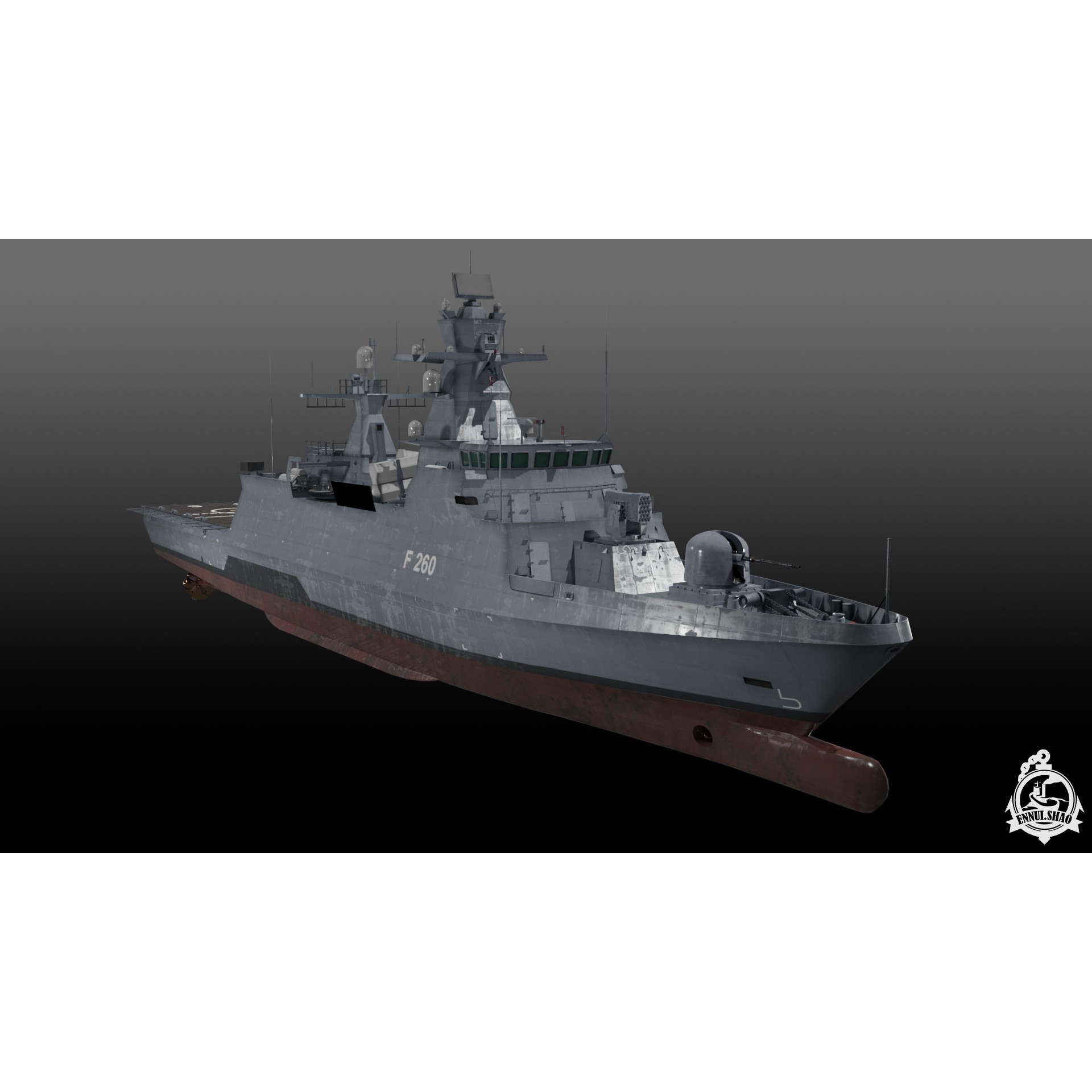 German Braunschweig Class Corvette - Low-Poly Game-Ready 3D Model - View 3