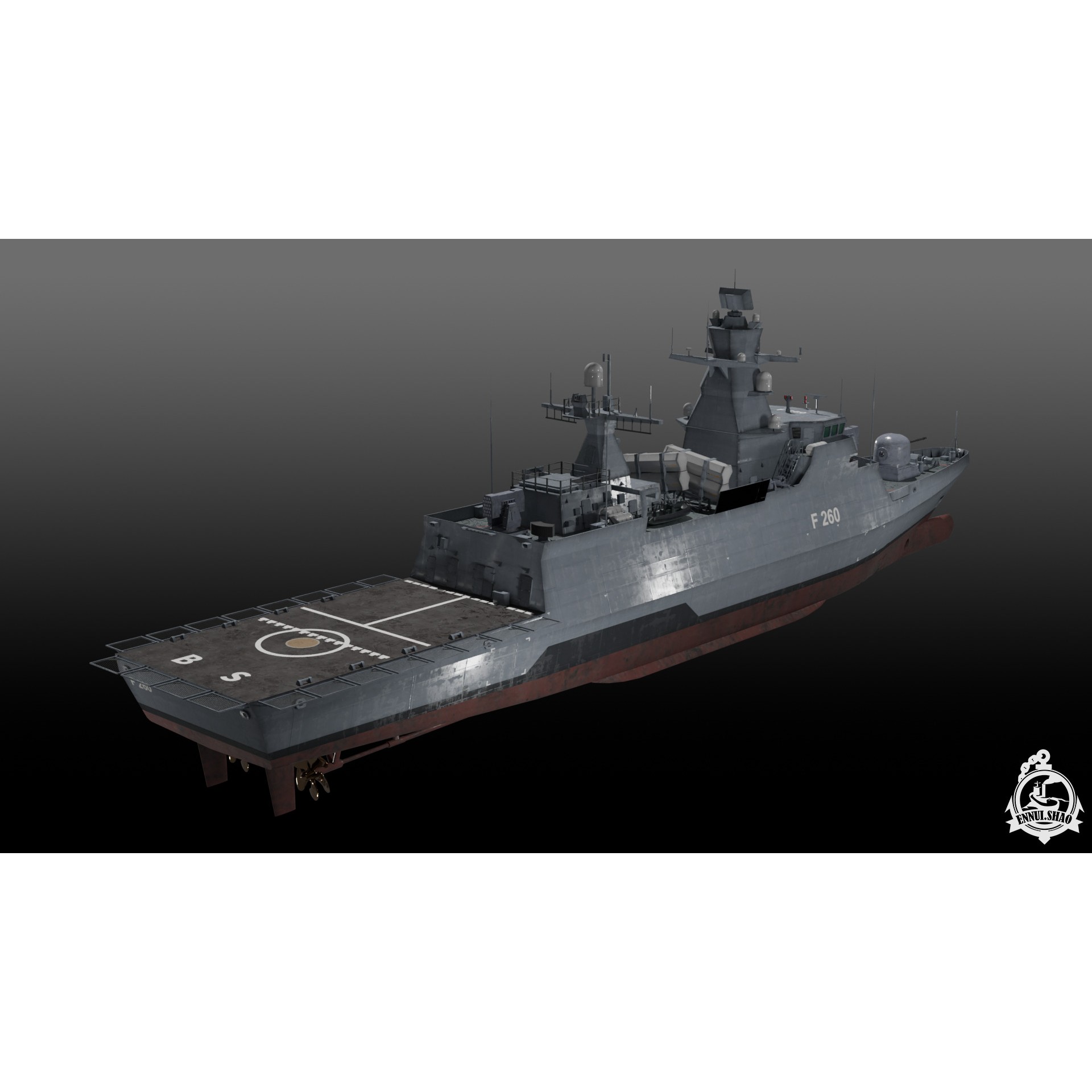 German Braunschweig Class Corvette - Low-Poly Game-Ready 3D Model - View 5