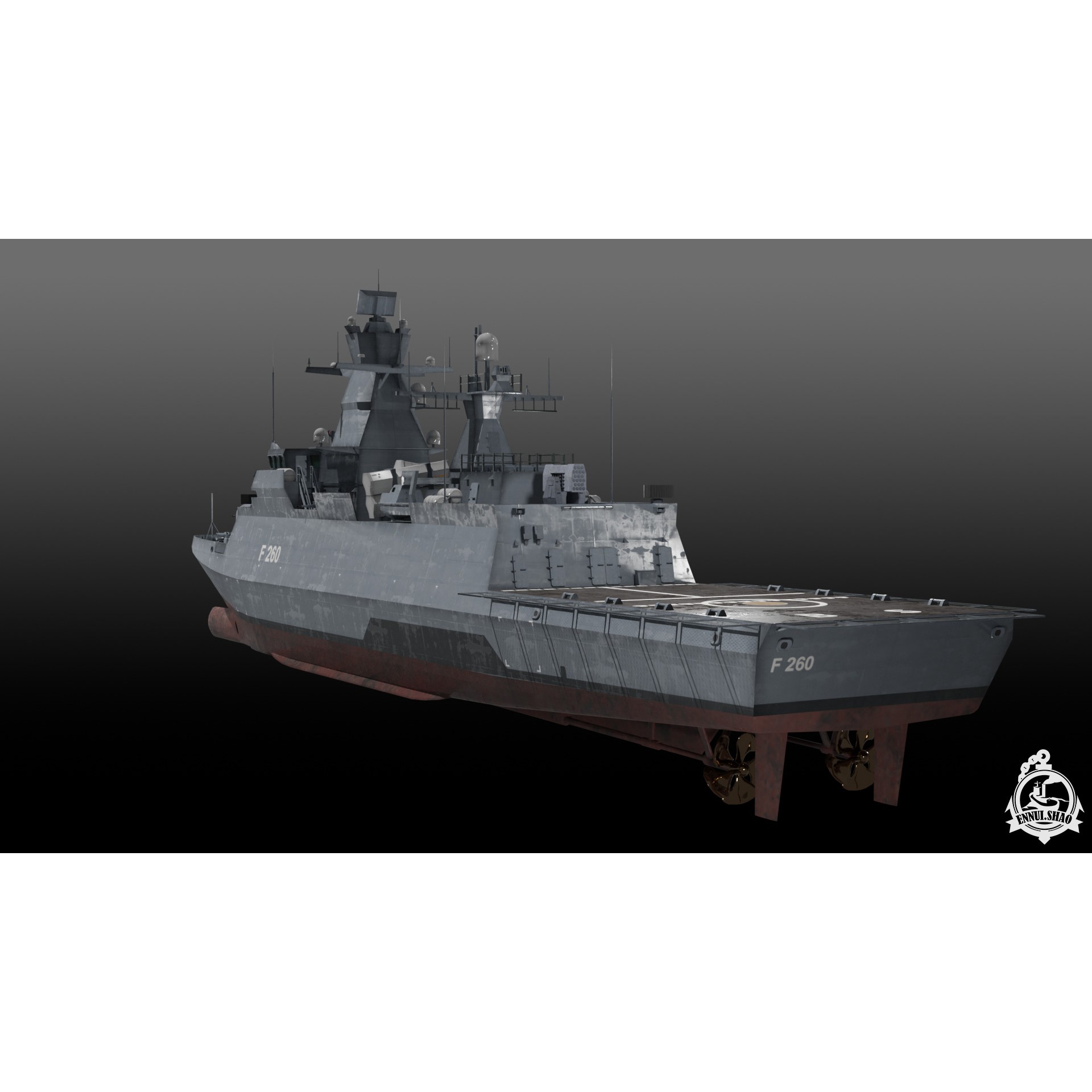 German Braunschweig Class Corvette - Low-Poly Game-Ready 3D Model - View 6