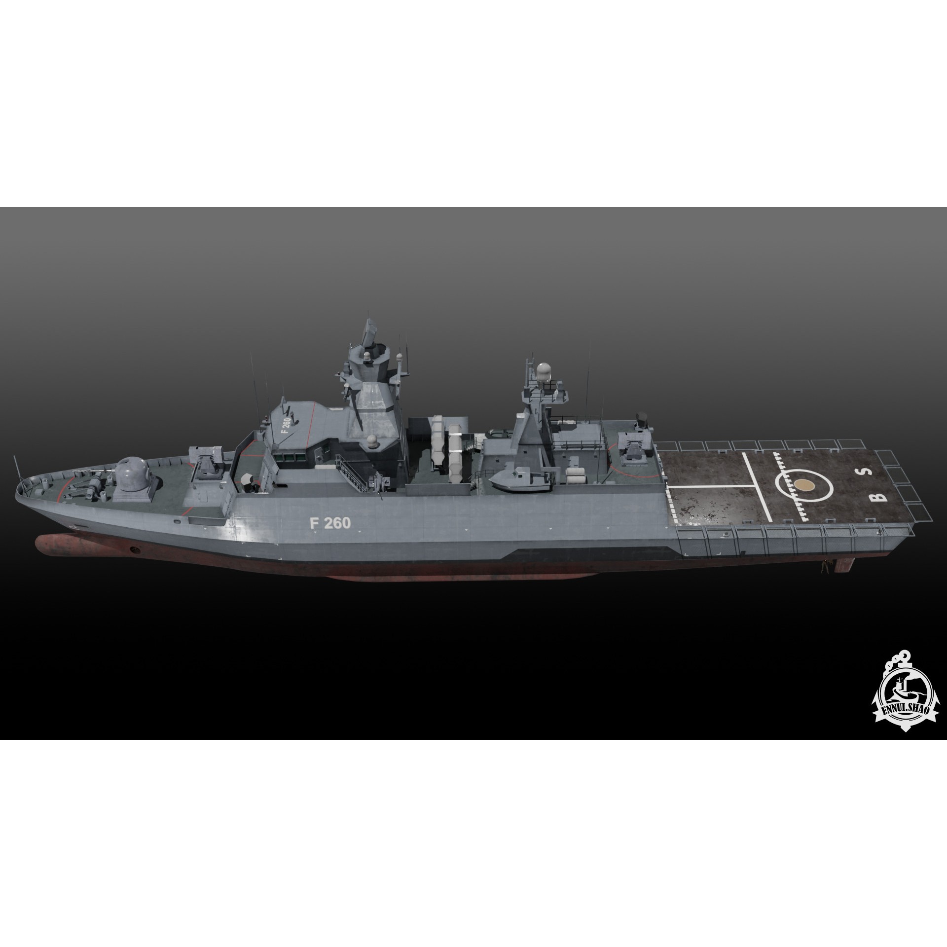 German Braunschweig Class Corvette - Low-Poly Game-Ready 3D Model - View 7