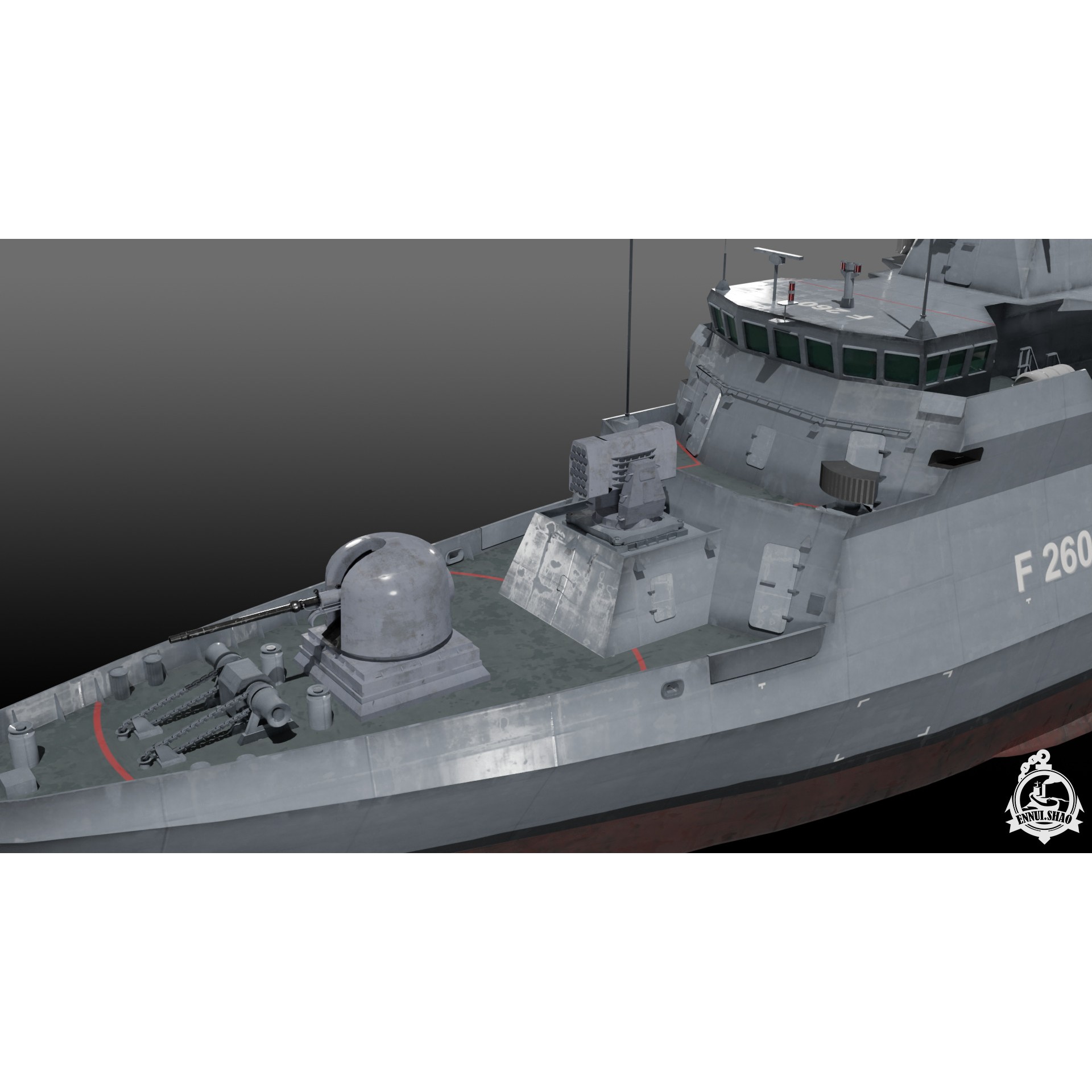 German Braunschweig Class Corvette - Low-Poly Game-Ready 3D Model - View 8
