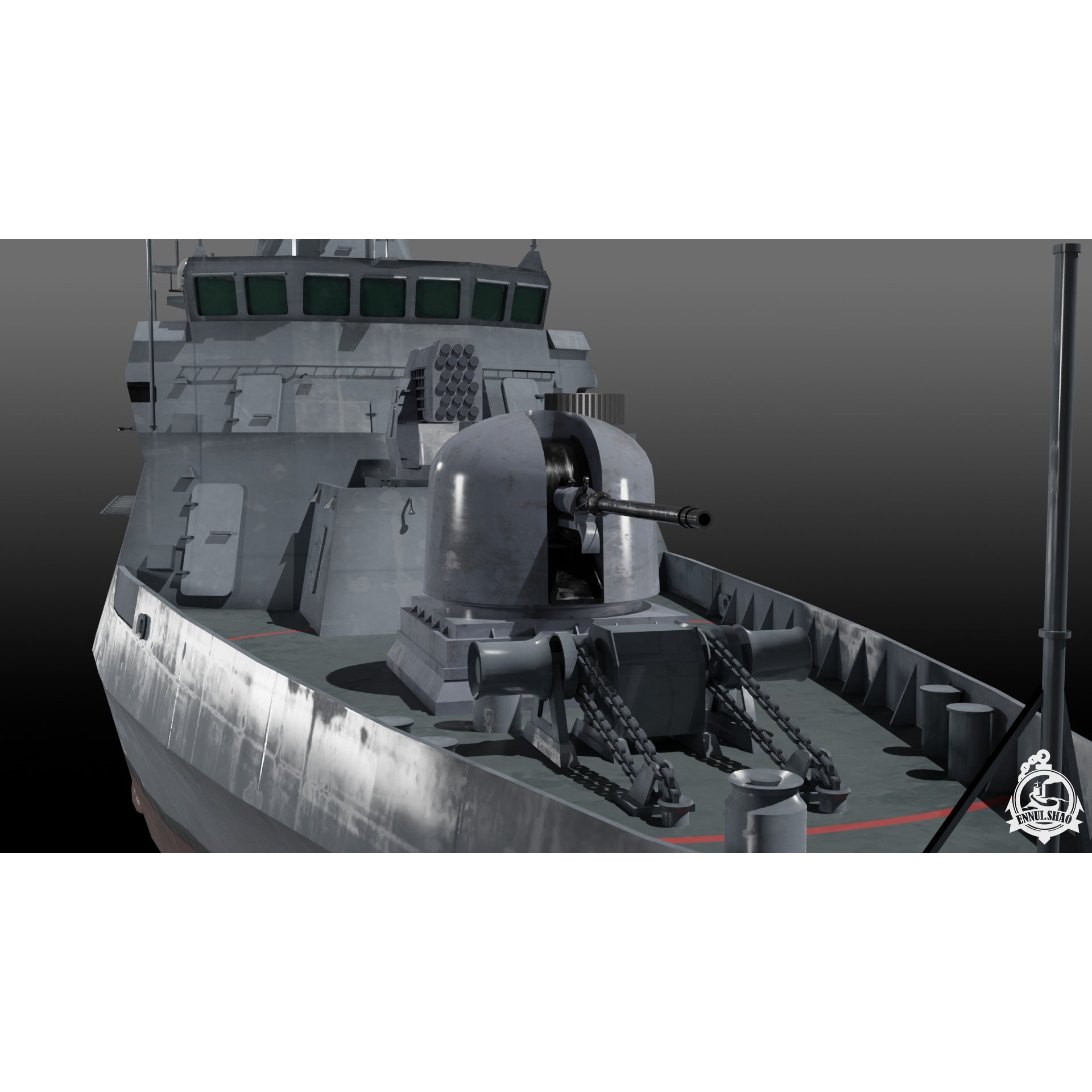 German Braunschweig Class Corvette - Low-Poly Game-Ready 3D Model - View 9