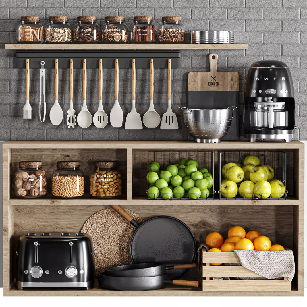 Kitchen Accessories 3D Model – High Poly Kitchenware, FBX, OBJ - View 2
