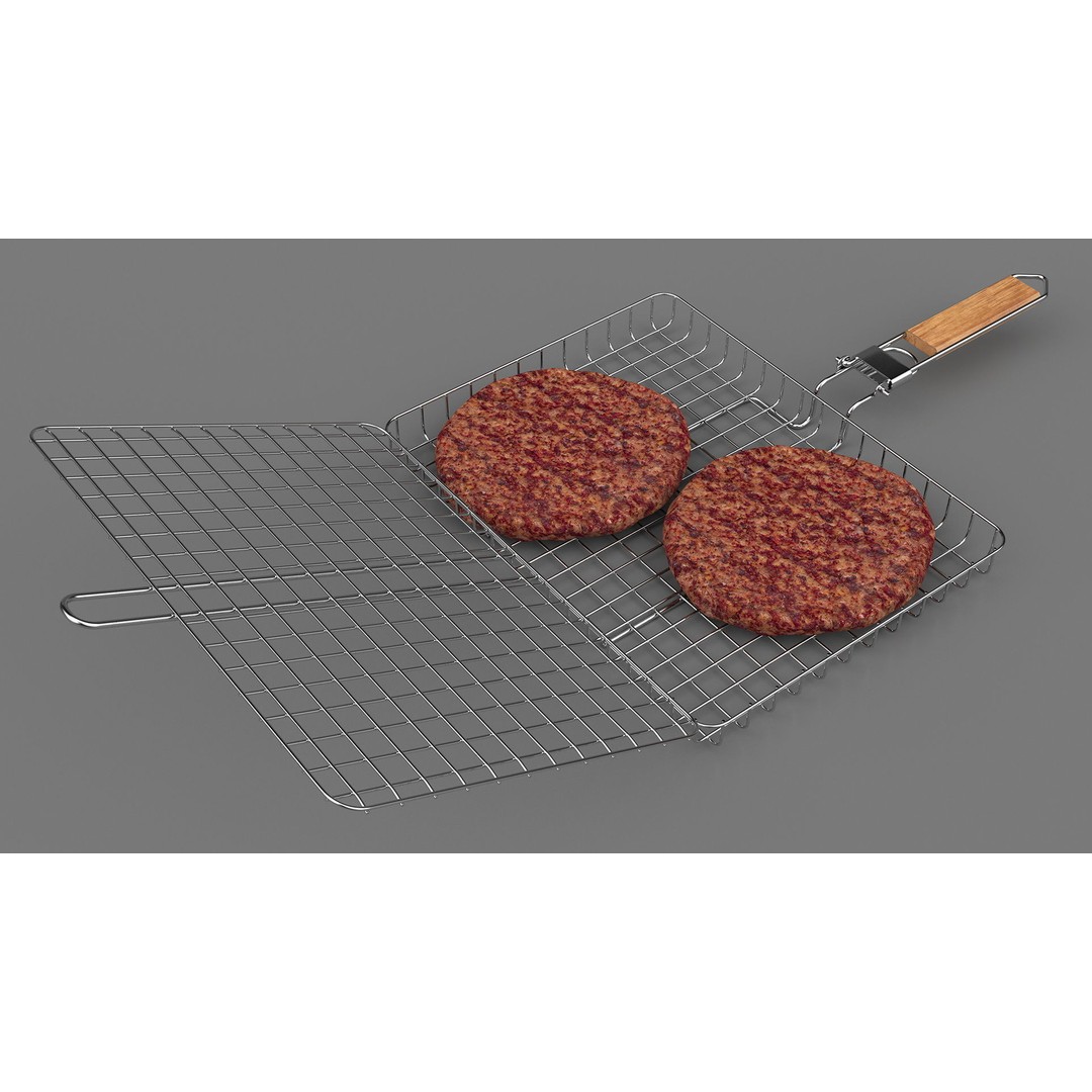 Charcoal Grill 3D Model – PBR Barbecue Tool with Burger Patties - View 10