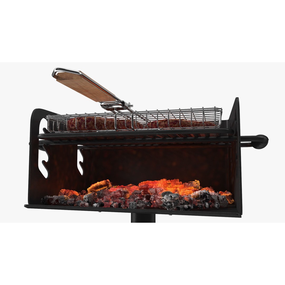 Charcoal Grill 3D Model – PBR Barbecue Tool with Burger Patties - View 14