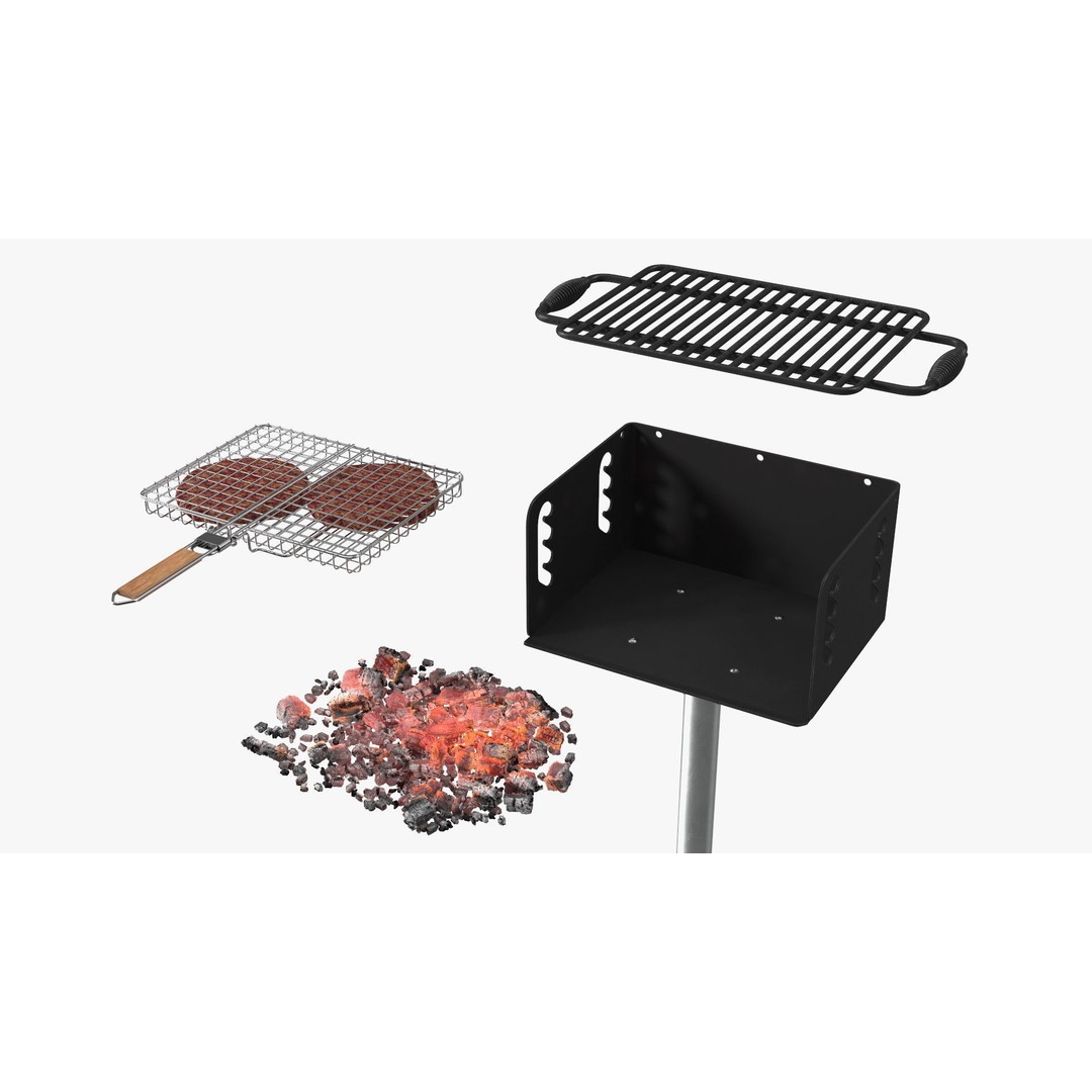 Charcoal Grill 3D Model – PBR Barbecue Tool with Burger Patties - View 15