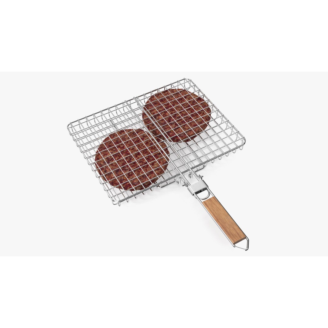 Charcoal Grill 3D Model – PBR Barbecue Tool with Burger Patties - View 16