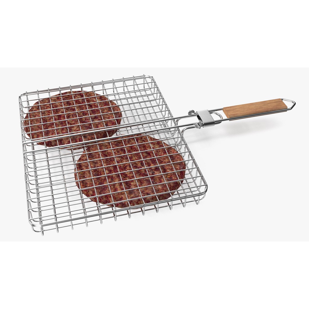 Charcoal Grill 3D Model – PBR Barbecue Tool with Burger Patties - View 17
