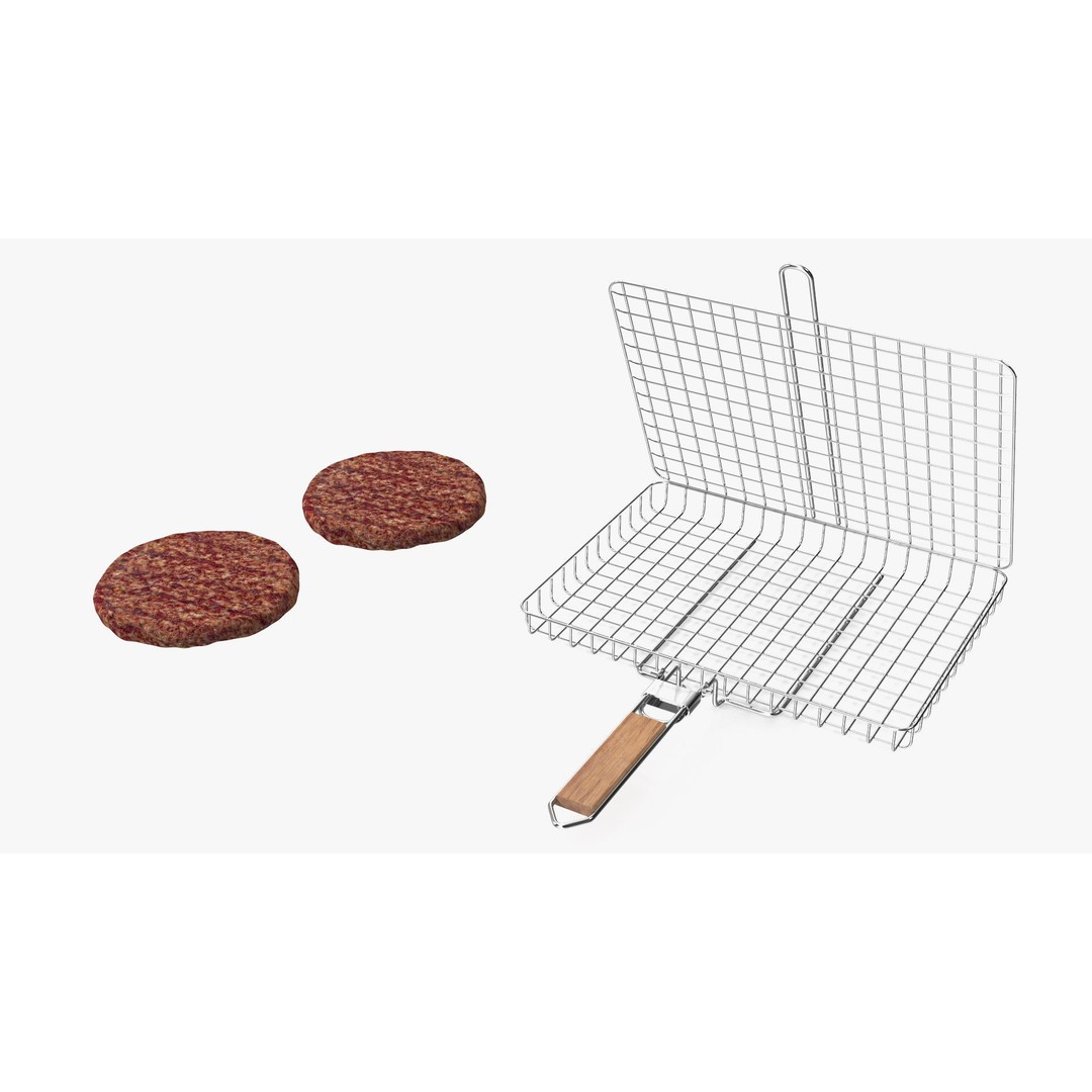 Charcoal Grill 3D Model – PBR Barbecue Tool with Burger Patties - View 18