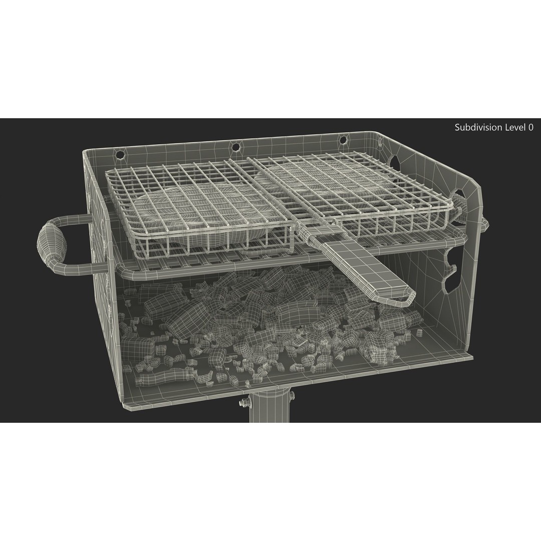 Charcoal Grill 3D Model – PBR Barbecue Tool with Burger Patties - View 23