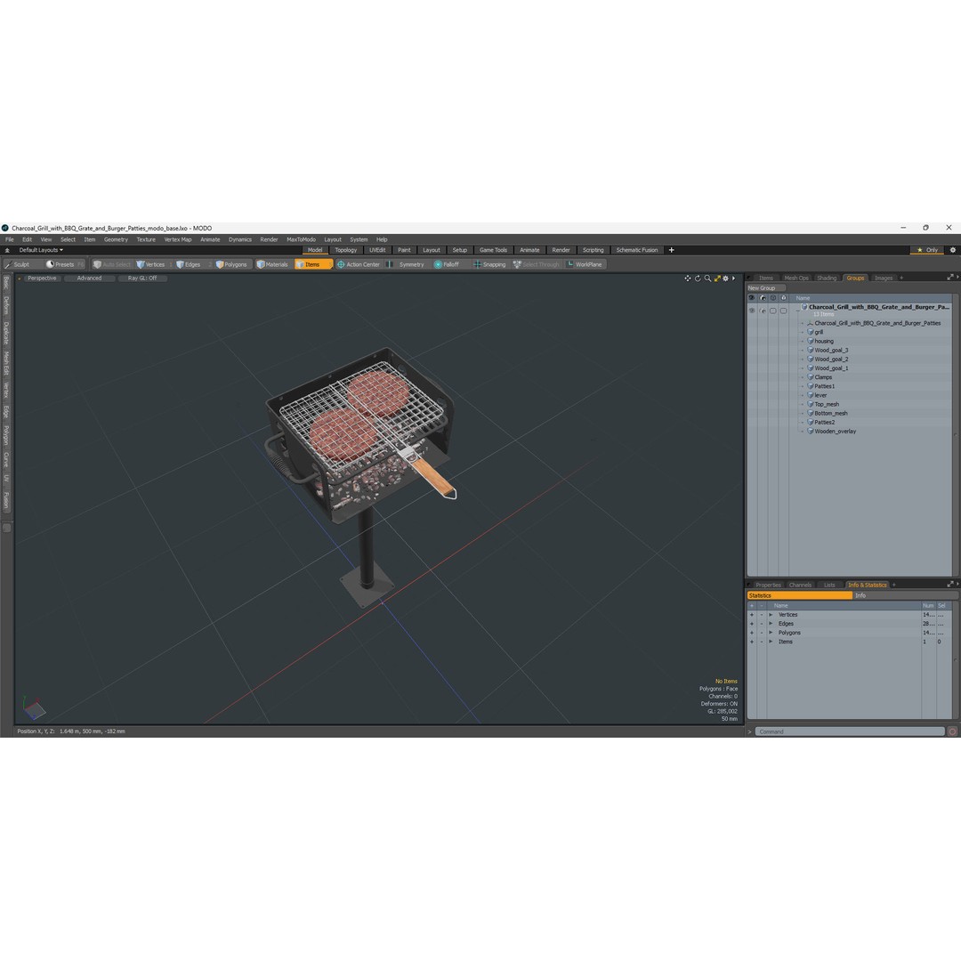 Charcoal Grill 3D Model – PBR Barbecue Tool with Burger Patties - View 28