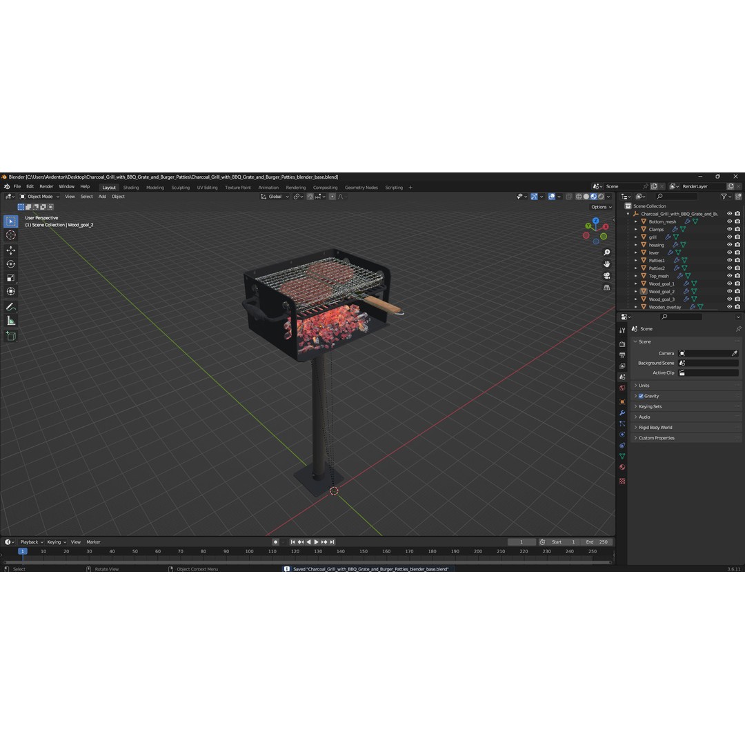 Charcoal Grill 3D Model – PBR Barbecue Tool with Burger Patties - View 29