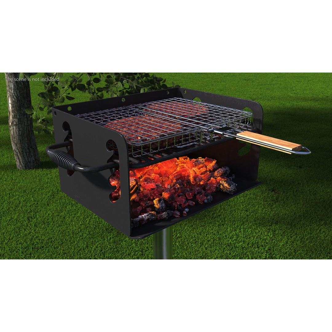 Charcoal Grill 3D Model – PBR Barbecue Tool with Burger Patties - View 3
