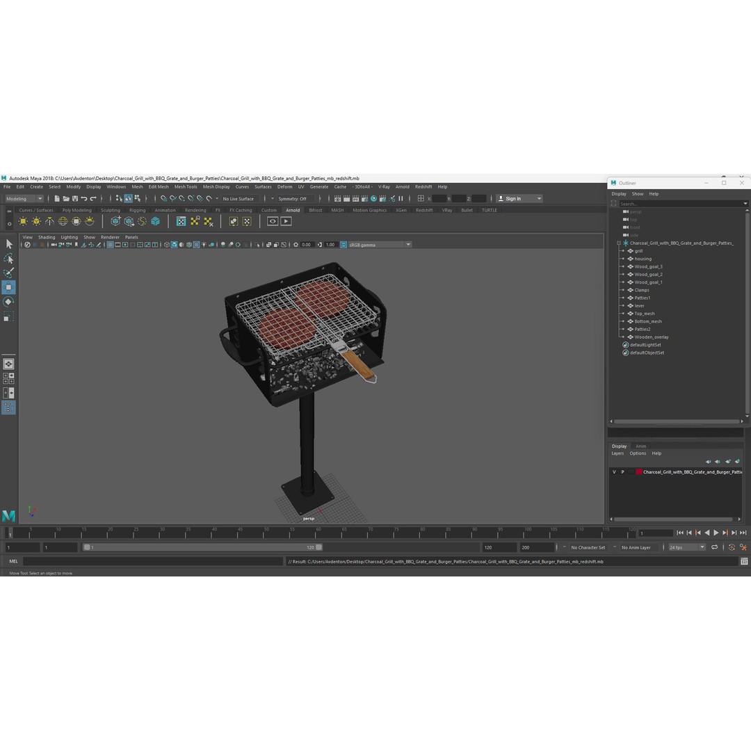 Charcoal Grill 3D Model – PBR Barbecue Tool with Burger Patties - View 30