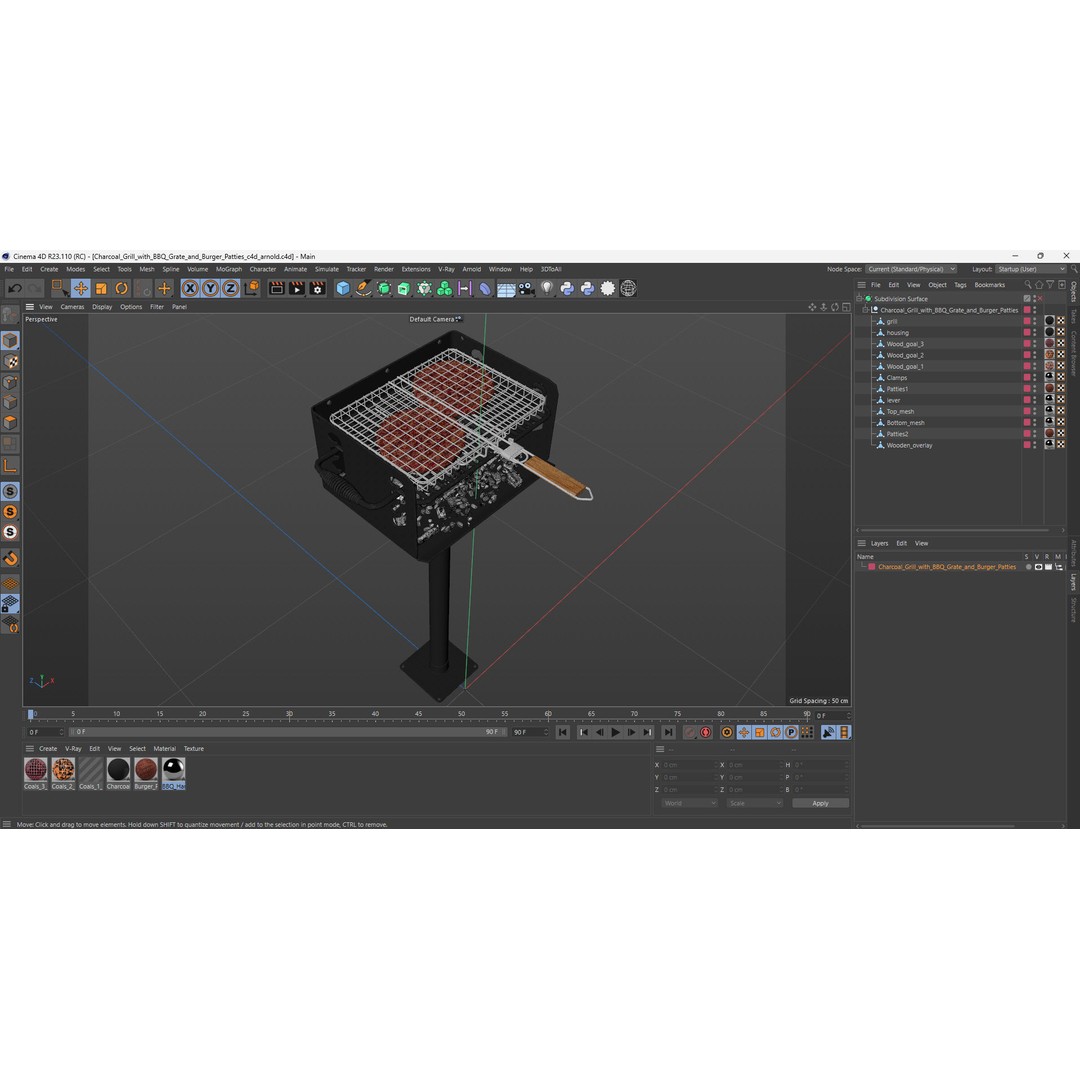 Charcoal Grill 3D Model – PBR Barbecue Tool with Burger Patties - View 31