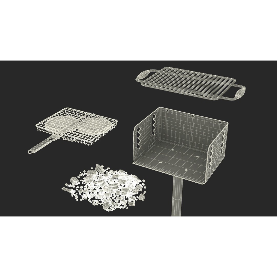 Charcoal Grill 3D Model – PBR Barbecue Tool with Burger Patties - View 36