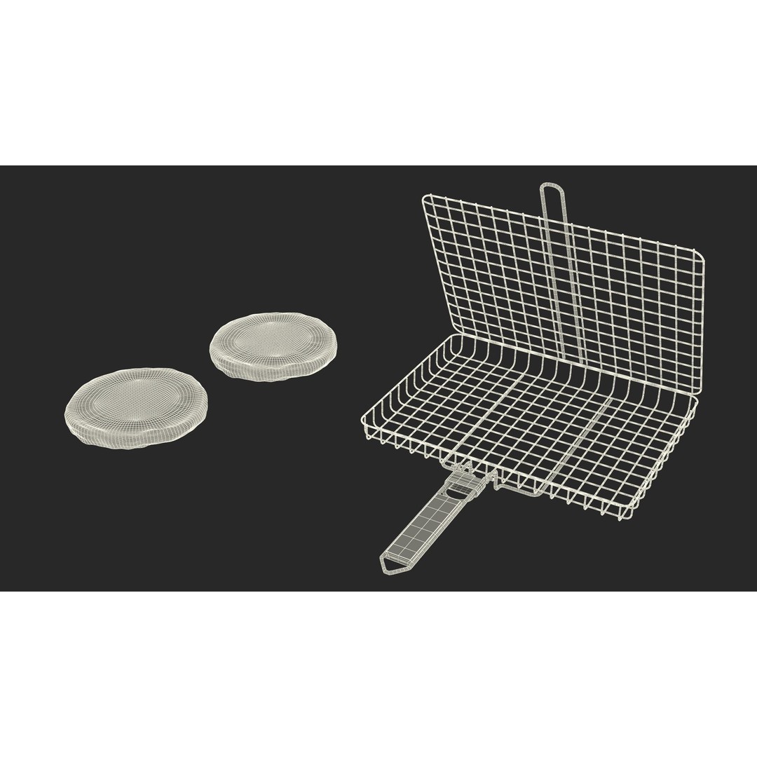 Charcoal Grill 3D Model – PBR Barbecue Tool with Burger Patties - View 37