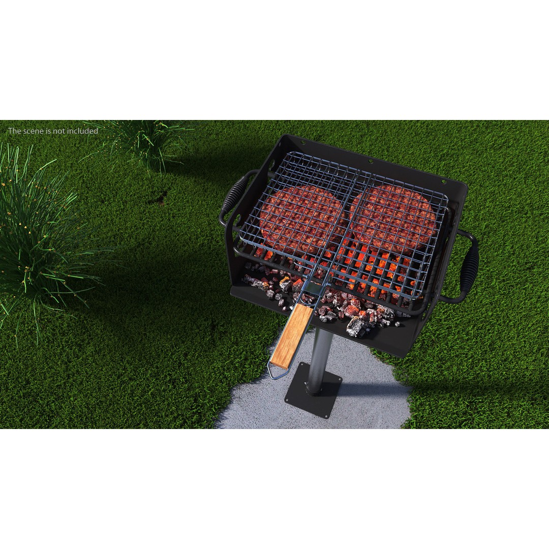 Charcoal Grill 3D Model – PBR Barbecue Tool with Burger Patties - View 4