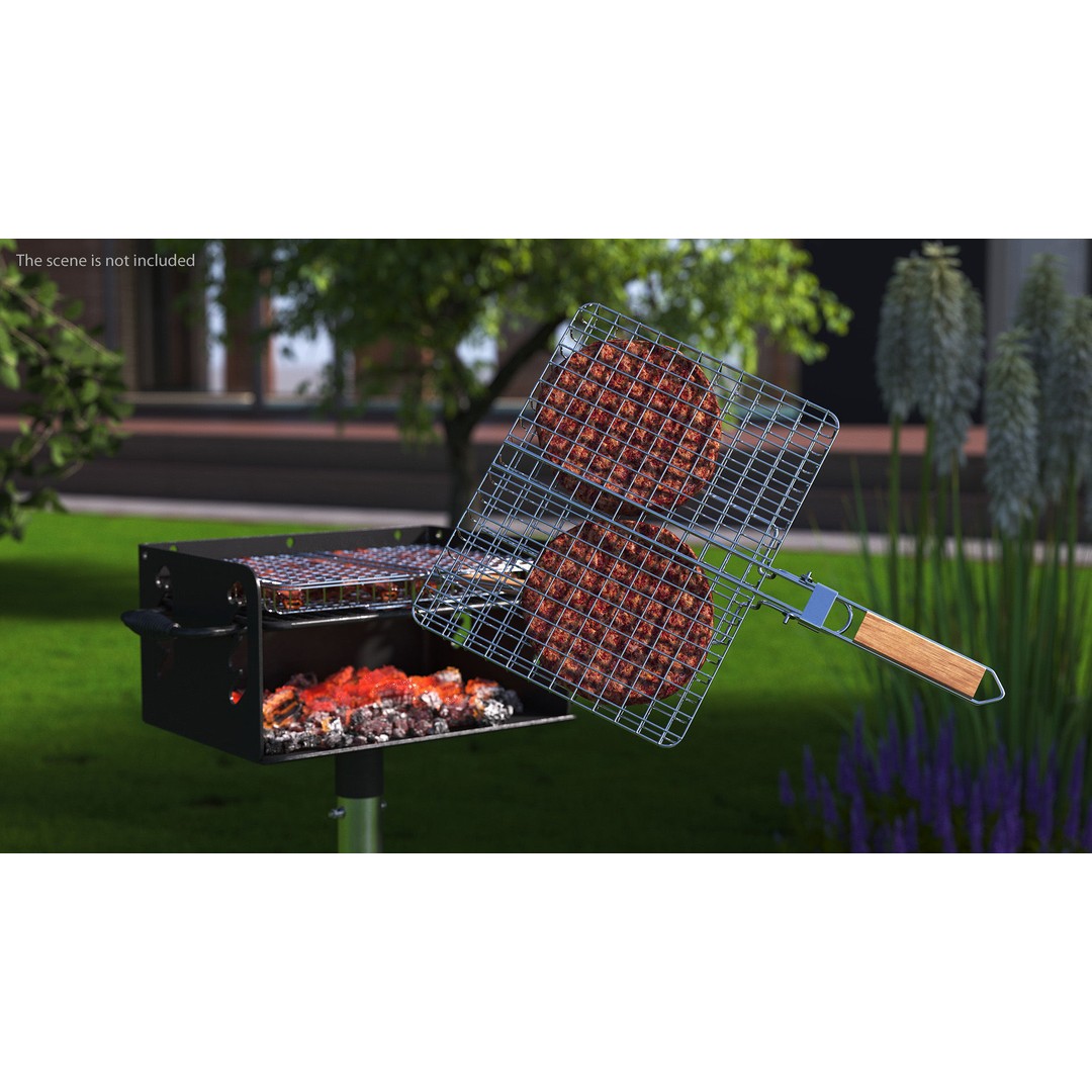 Charcoal Grill 3D Model – PBR Barbecue Tool with Burger Patties - View 5