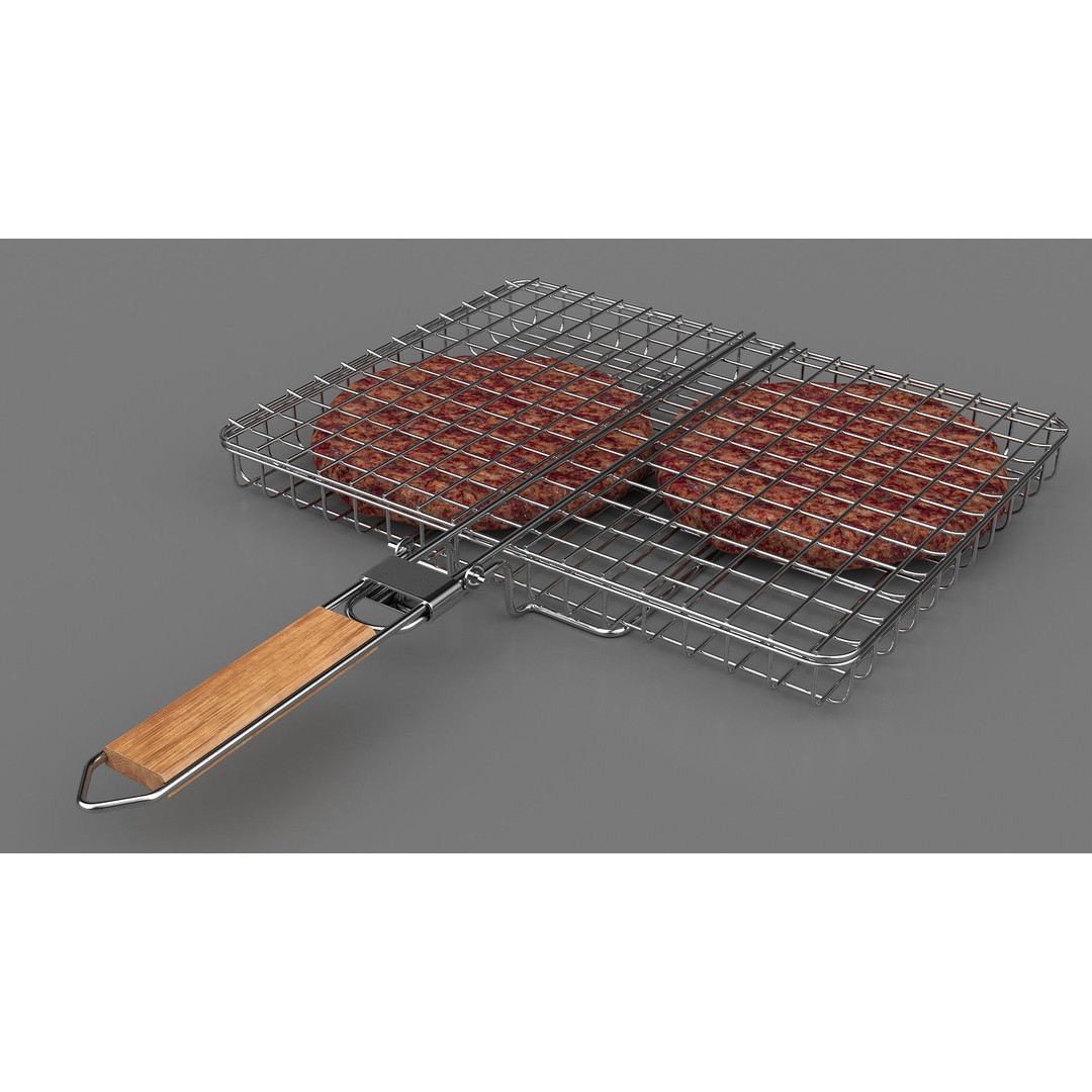 Charcoal Grill 3D Model – PBR Barbecue Tool with Burger Patties - View 9