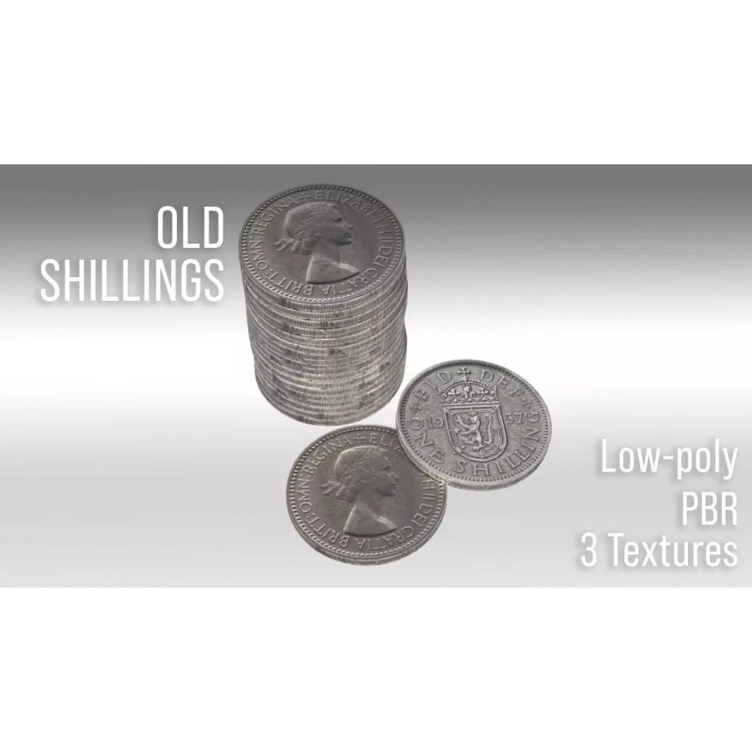 Old Shilling 3D Model – Low Poly PBR Coin Asset, FBX & OBJ - View 2