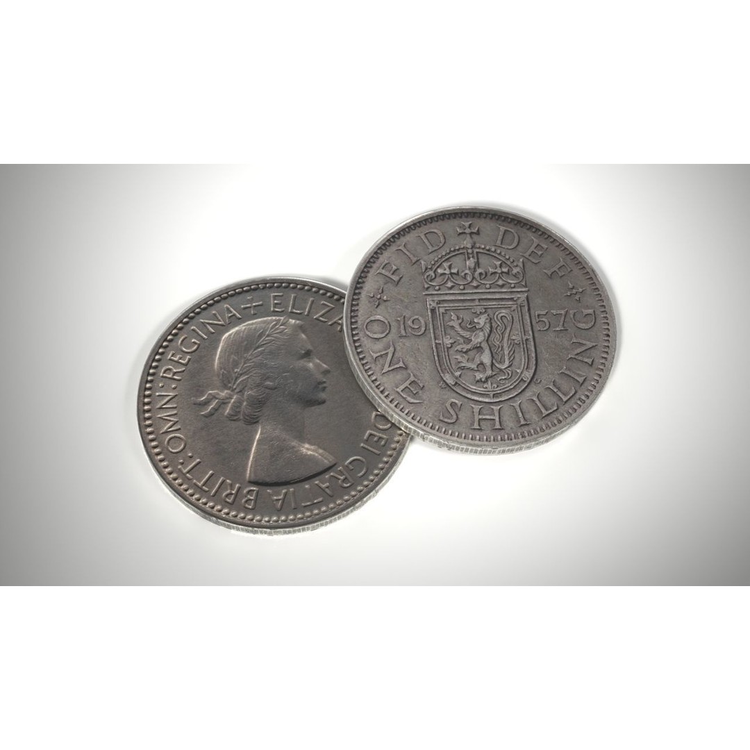 Old Shilling 3D Model – Low Poly PBR Coin Asset, FBX & OBJ - View 3