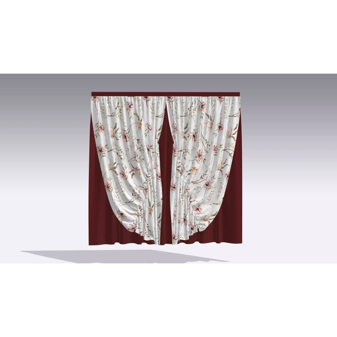 Curtain 3D Model – Low Poly Silk Drape with PBR Textures, FBX - View 2