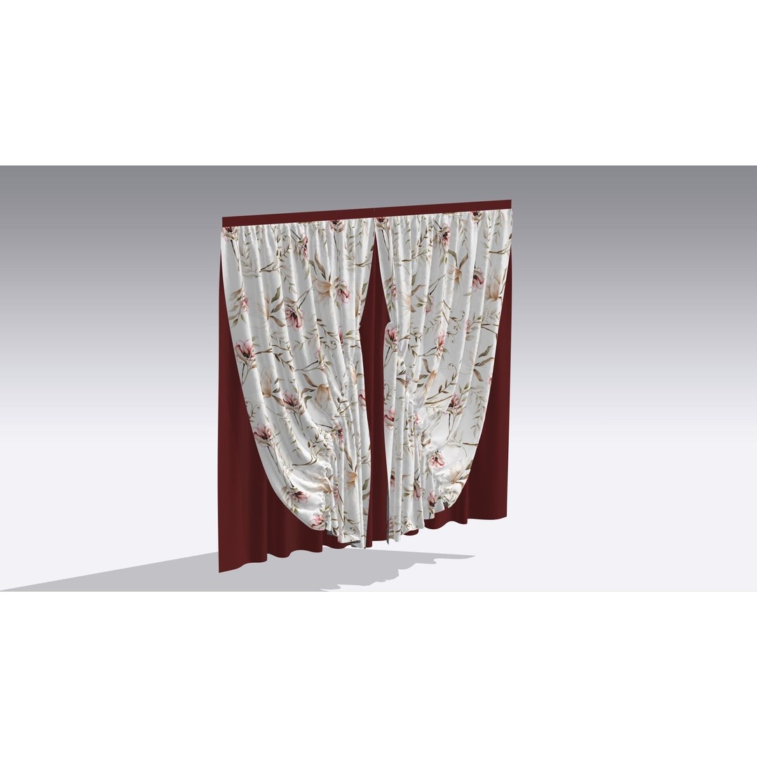 Curtain 3D Model – Low Poly Silk Drape with PBR Textures, FBX - View 3