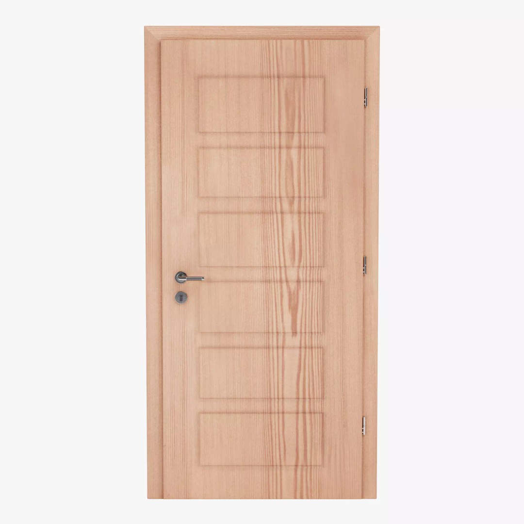 Interior Door 3D Model – Complete Wooden Frame with Hardware