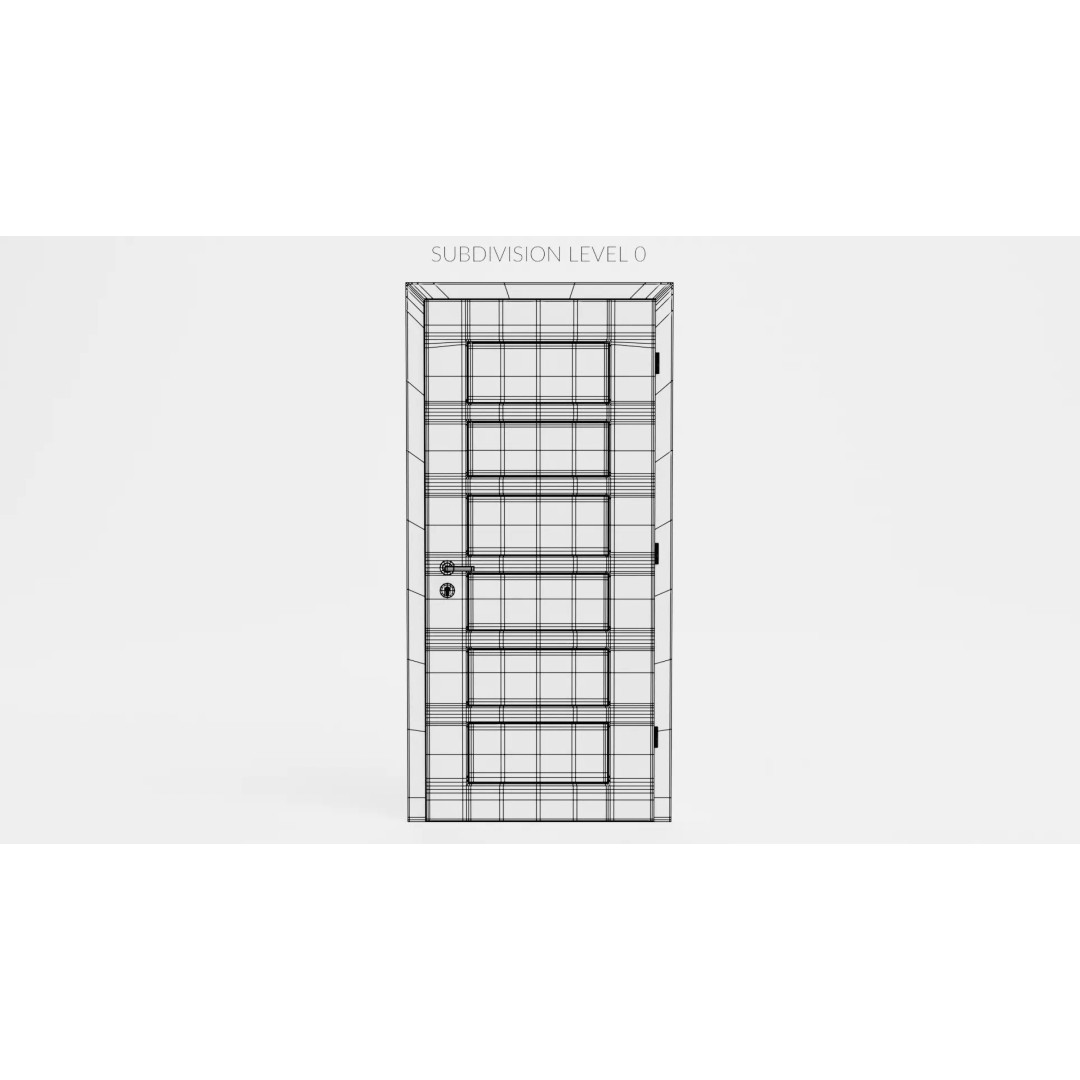 Interior Door 3D Model – Complete Wooden Frame with Hardware - View 10