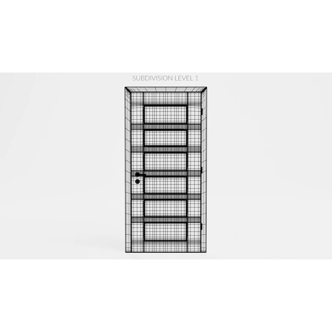 Interior Door 3D Model – Complete Wooden Frame with Hardware - View 11