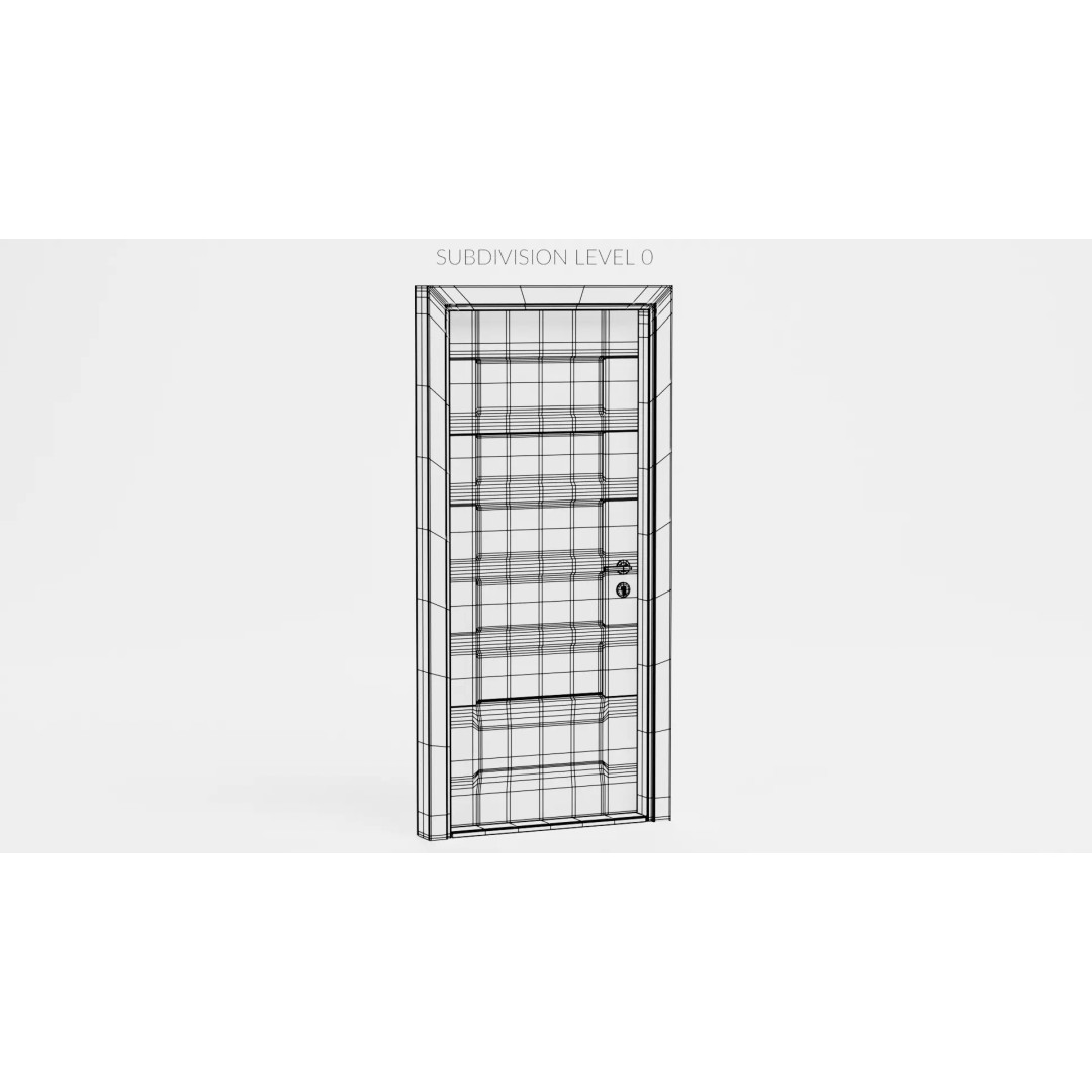 Interior Door 3D Model – Complete Wooden Frame with Hardware - View 12